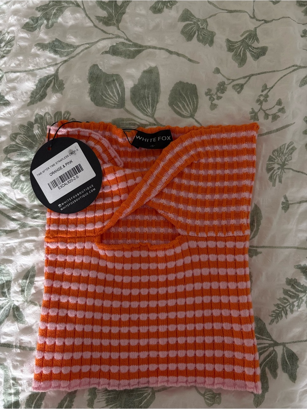 White Fox Boutique Orange & Pink Striped Ribbed Crop Top